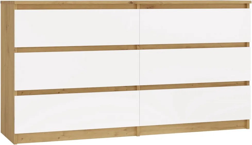 M6 140 fiókos szekrény, 138x75x40 cm, tölgy-fehér