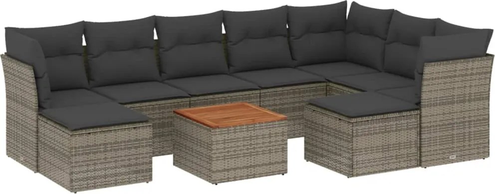 vidaXL 10 részes szürke polyrattan kerti ülőgarnitúra párnákkal