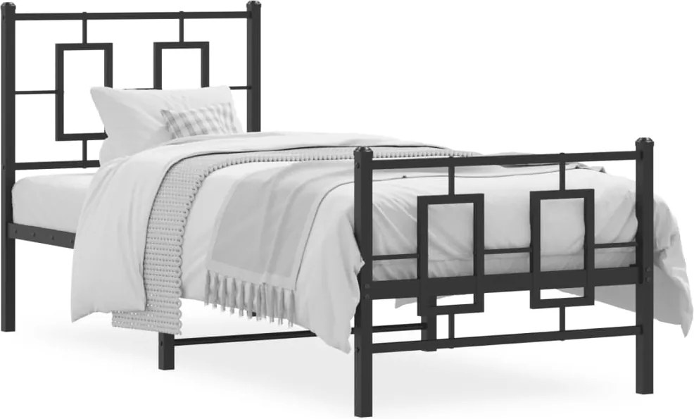 vidaXL fekete fém ágykeret fej- és lábtámlával 75 x 190 cm