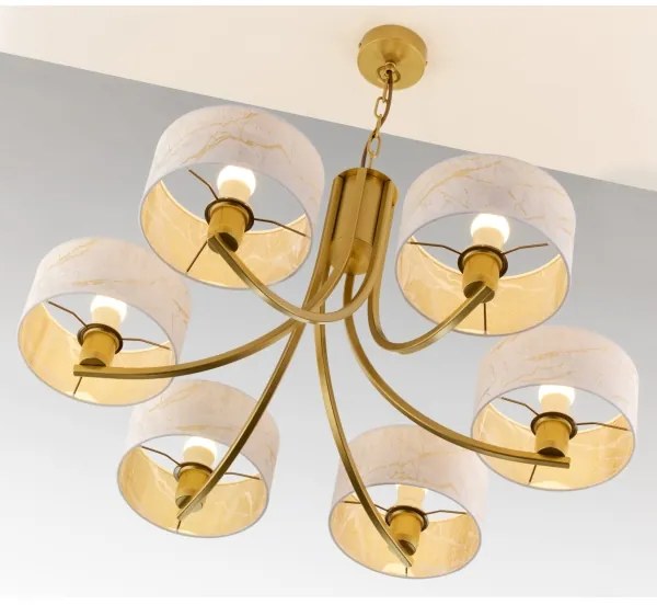 Jupiter 2098 - Láncos csillár ARTHUR 6xE27/15W/230V fehér/arany/márvány dekor