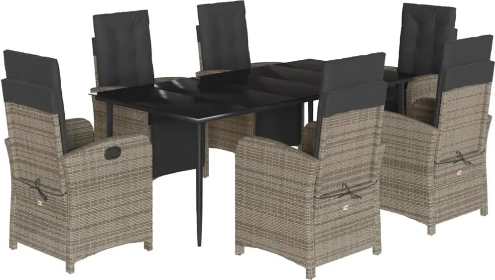 vidaXL 7 részes szürke polyrattan kerti étkezőgarnitúra párnával