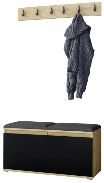 EUGENIO 5 előszoba összeállítás, 100x49,5x40, tölgy artisan/černá/trinity 15