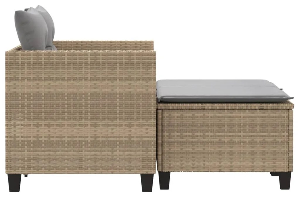 2 személyes bézs polyrattan kerti kanapé zsámollyal