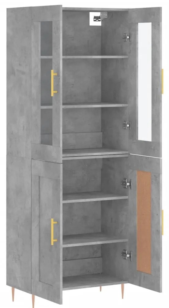 Betonszürke szerelt fa magasszekrény 69,5 x 34 x 180 cm