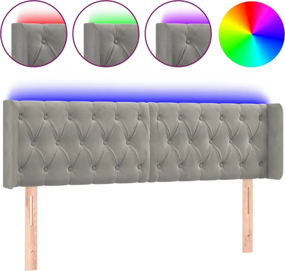 vidaXL világosszürke bársony LED-es fejtámla 163 x 16 x 78/88 cm