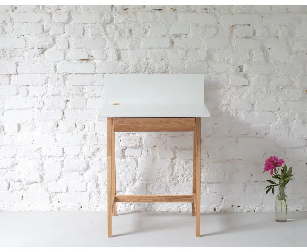 Luka fehér íróasztal kőrisfa lábakkal, hossz 65 cm - Ragaba