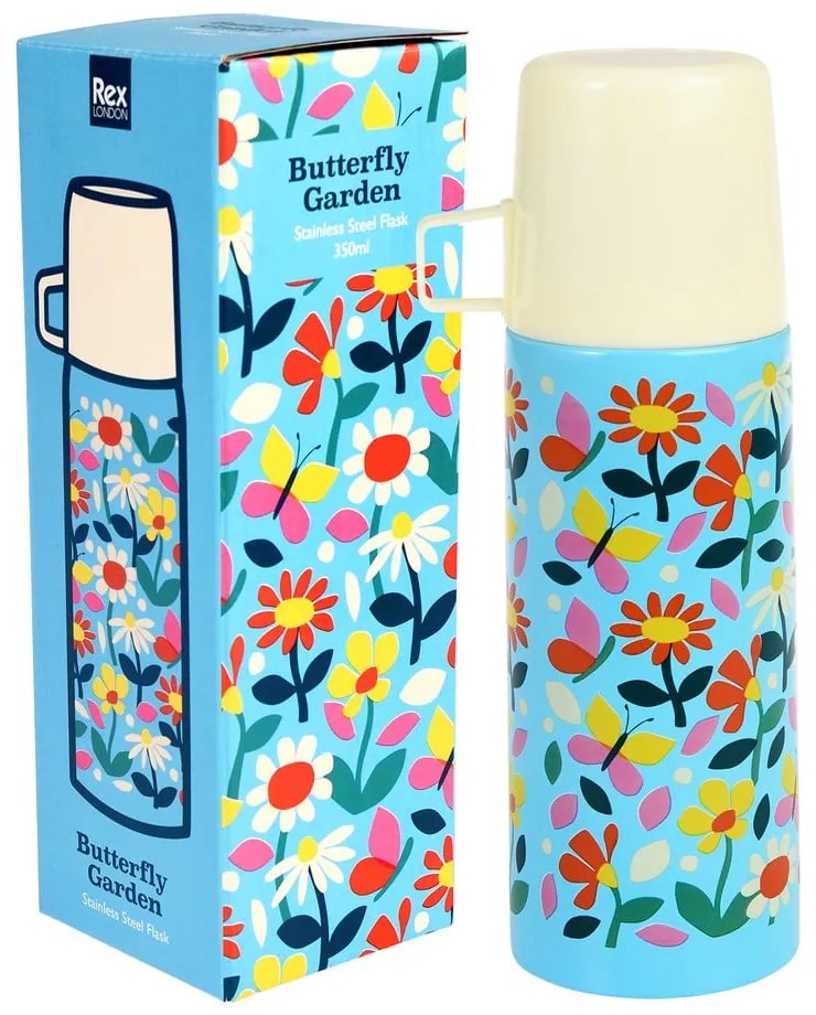 Kék-krémszínű gyerek termosz 350 ml Butterfly Garden – Rex London