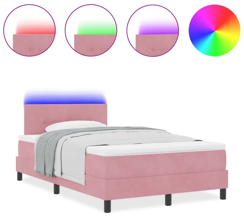 Box Spring Ágy Matraccal & LED Rózsaszín 120x190 cm Bársony