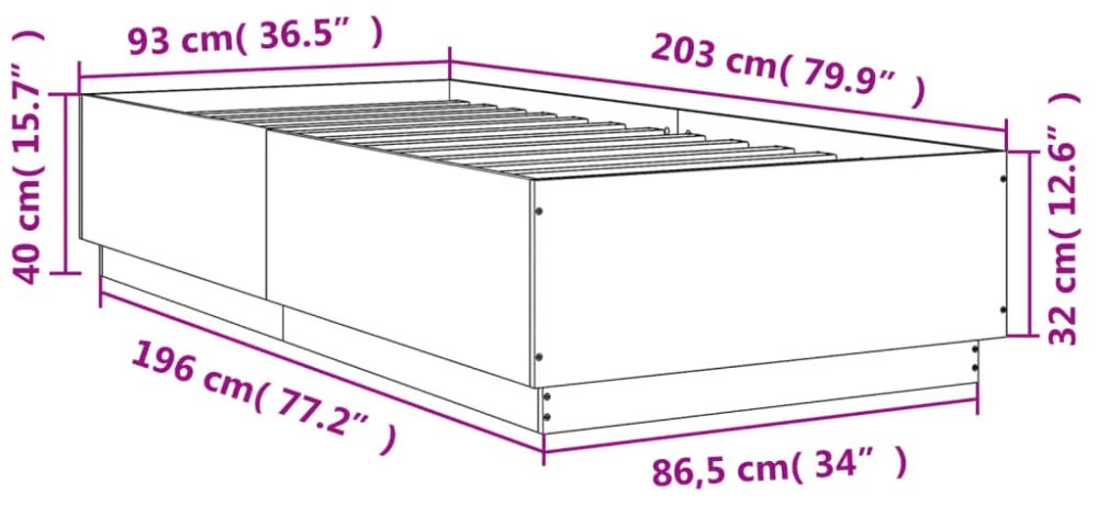 barna tölgyszínű szerelt fa ágykeret 90 x 200 cm