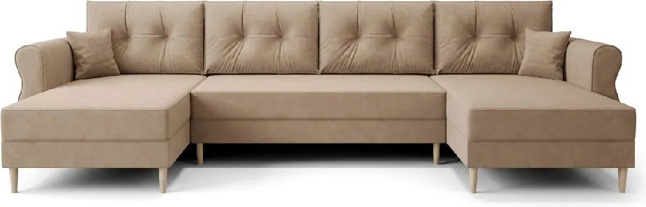 Ágyazható U alakú kanapé SILVIANO 300x140 cm, bézs színű + 2 db díszpárna INGYEN