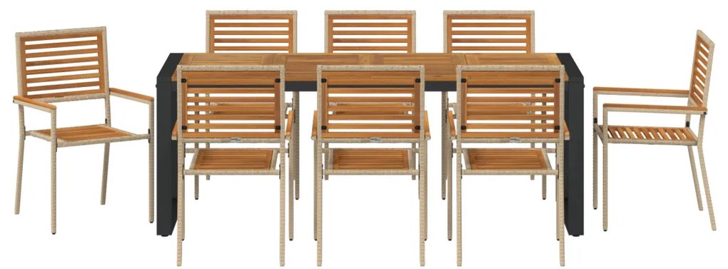 Kert étkező szett 9 pcs Bézs 200 x 80 x 75 cm polirattan