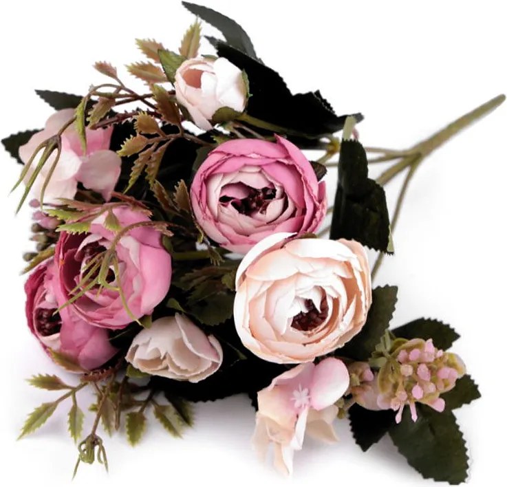 Mesterséges boglárka peonie csokor rózsaszín világos repedés 3