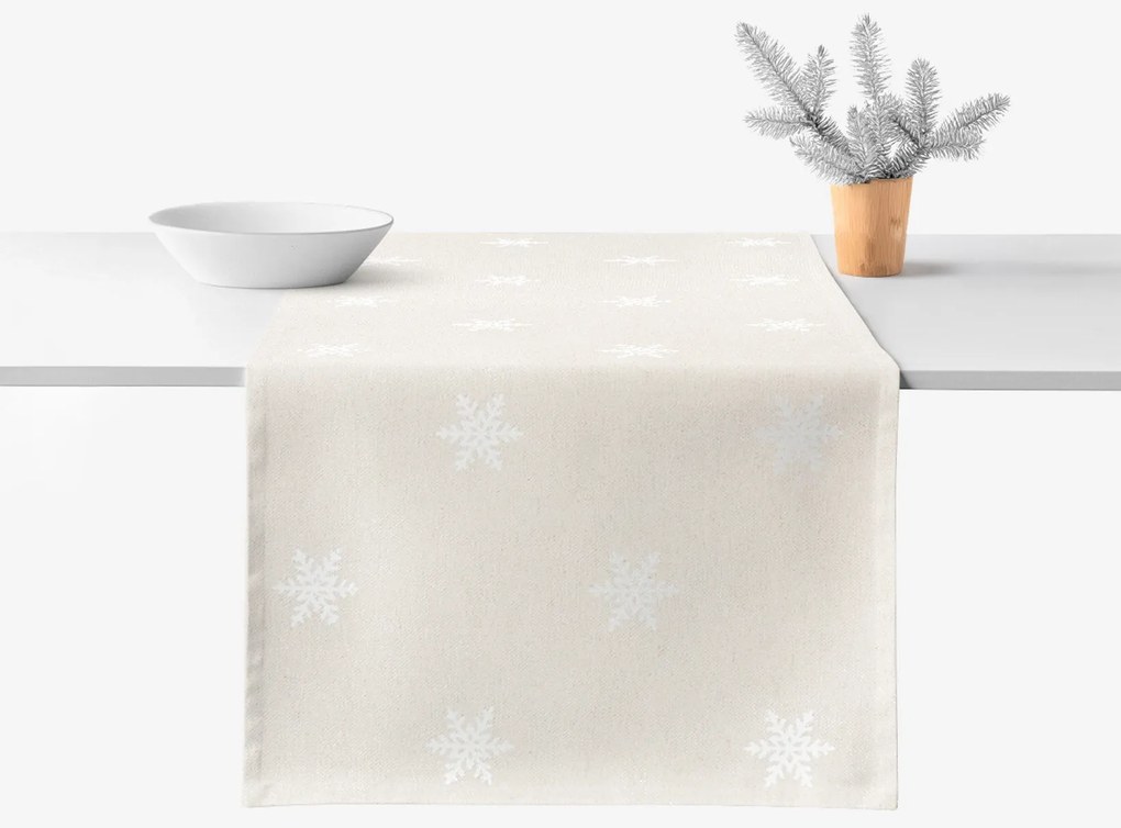 Goldea natura asztali futó - hópelyhek természetes alapon 20x140 cm