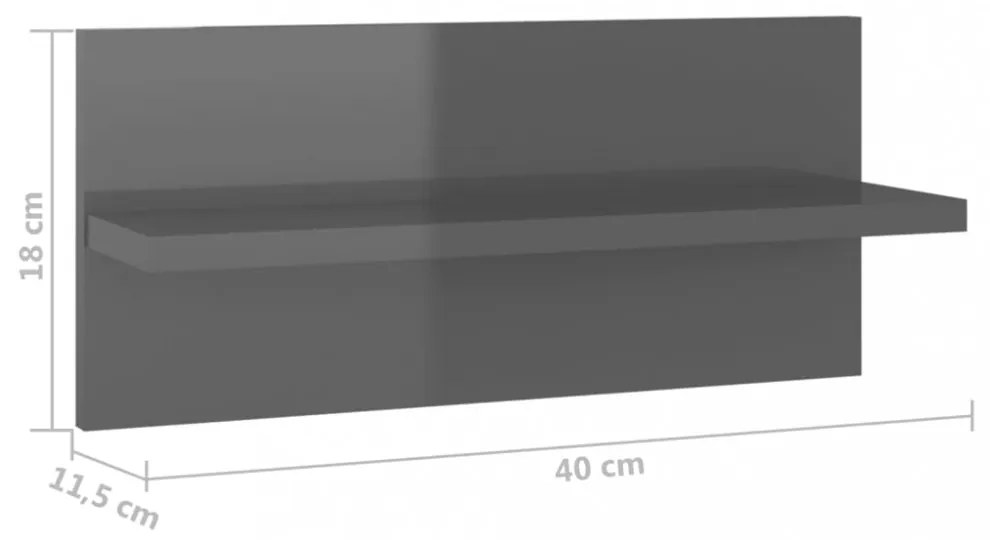 4 db magasfényű szürke fali polc 40 x 11,5 x 18 cm
