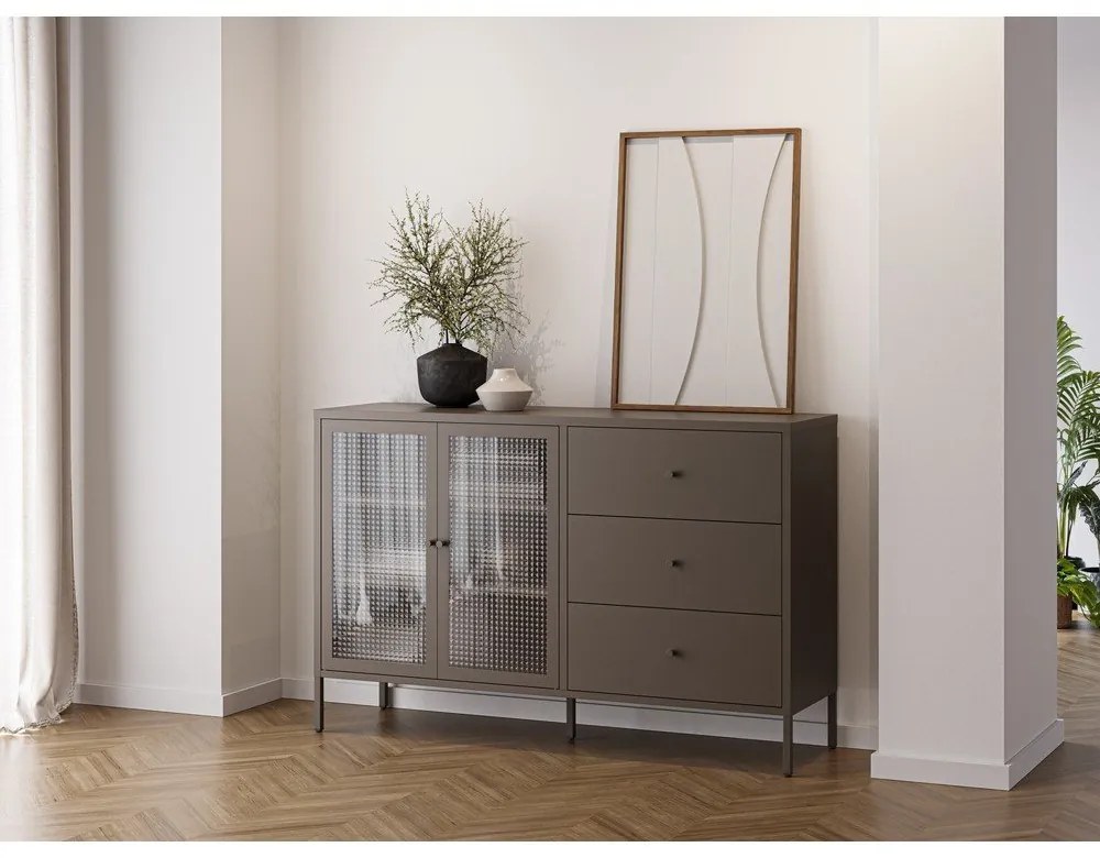 Szürke fém tálalószekrény 140x90x40 cm Layna – Marckeric