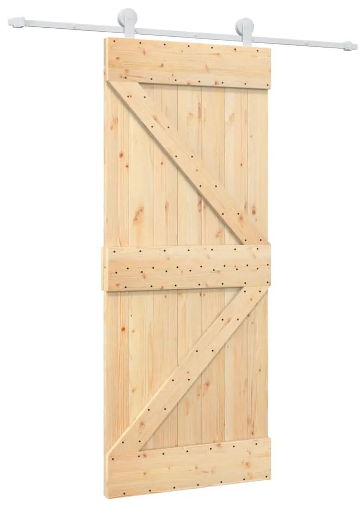 Tömör fenyőfa tolóajtó fémszerelék szettel 85x210 cm