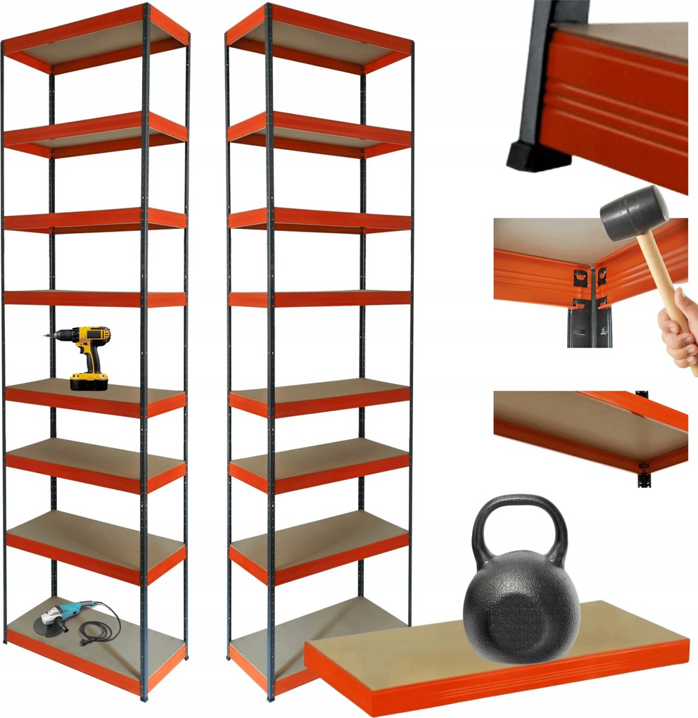 Tárolószekrény fém állvány Helios 270x50x50cm 8Px175kg Tömör