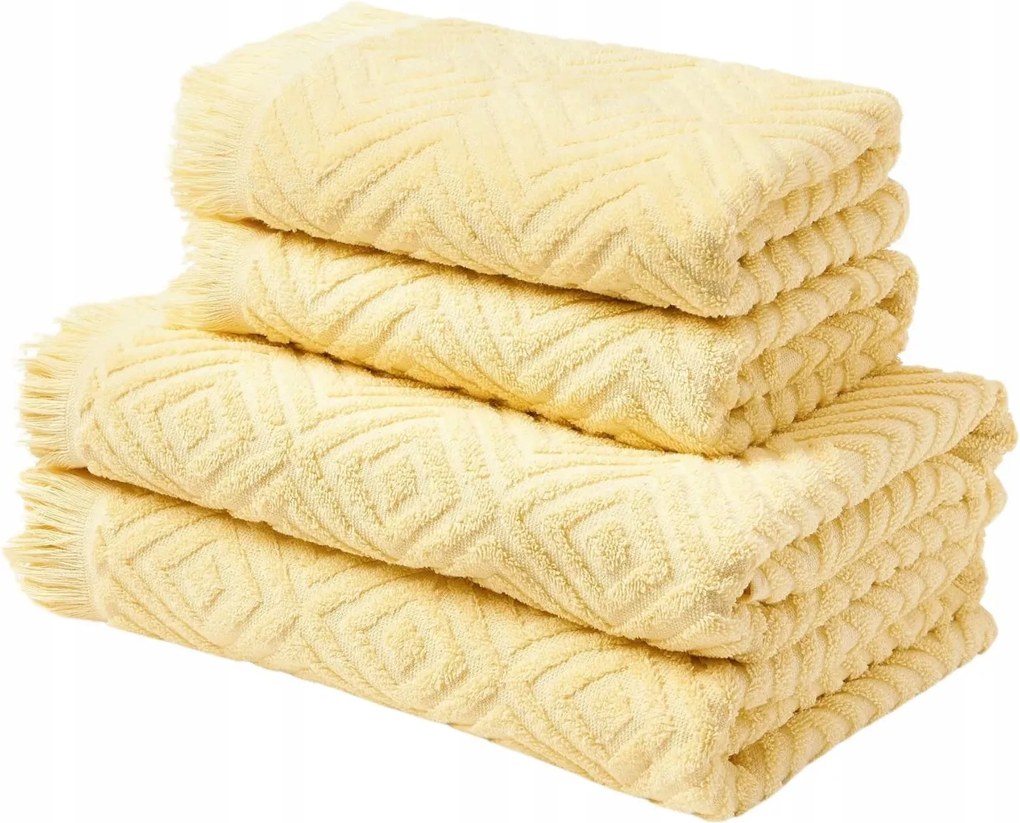 4 db-os Jacqui 100% Pamut törölköző szett 490 g/m² 2x kézfürdő sárga