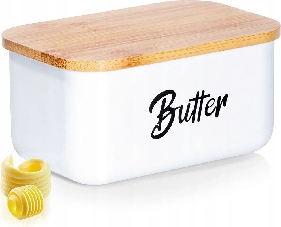 Acél Vajtartó Fehér, Bambusz Fedéllel Vajtartó Modern