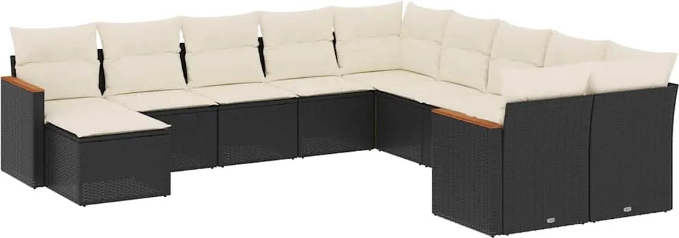 vidaXL 11 részes fekete polyrattan kerti ülőgarnitúra párnákkal
