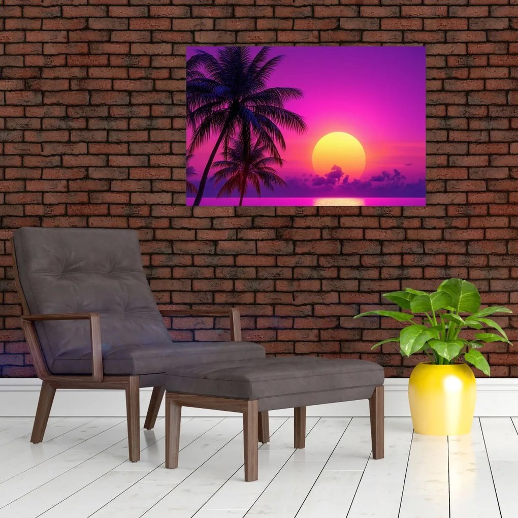Kép - Lila naplemente pálmafával (90x60 cm)
