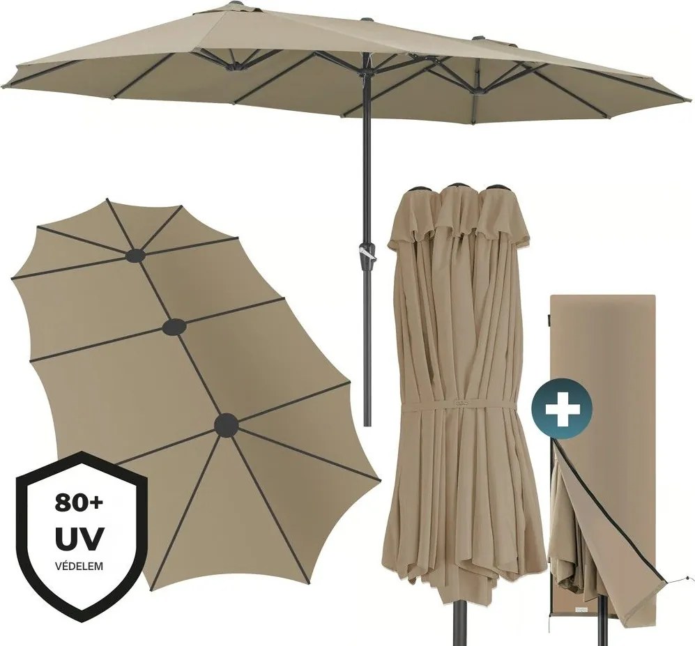 MIAMI dupla napernyő, 460x270 cm, barnásszürke (taupe) Kingsleeve