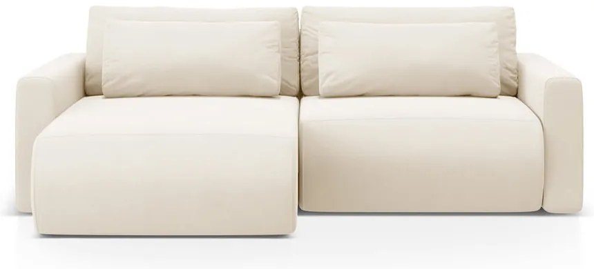 Bézs bársony kinyitható tárolóhelyes sarokkanapé Belfast – Cosmopolitan Design