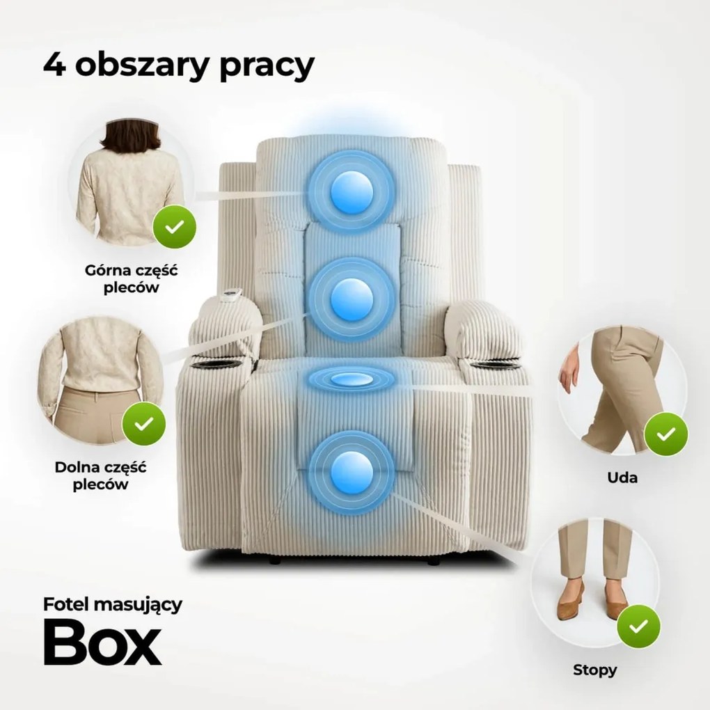 Dönthető masszázsfotel bézs kord kárpittal – BOX