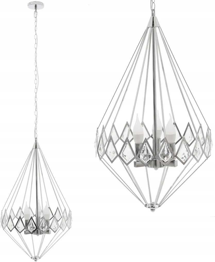 Függő Lámpa Kristály Króm Csillár Ezüst Glamour 3XE14 Nappaliba