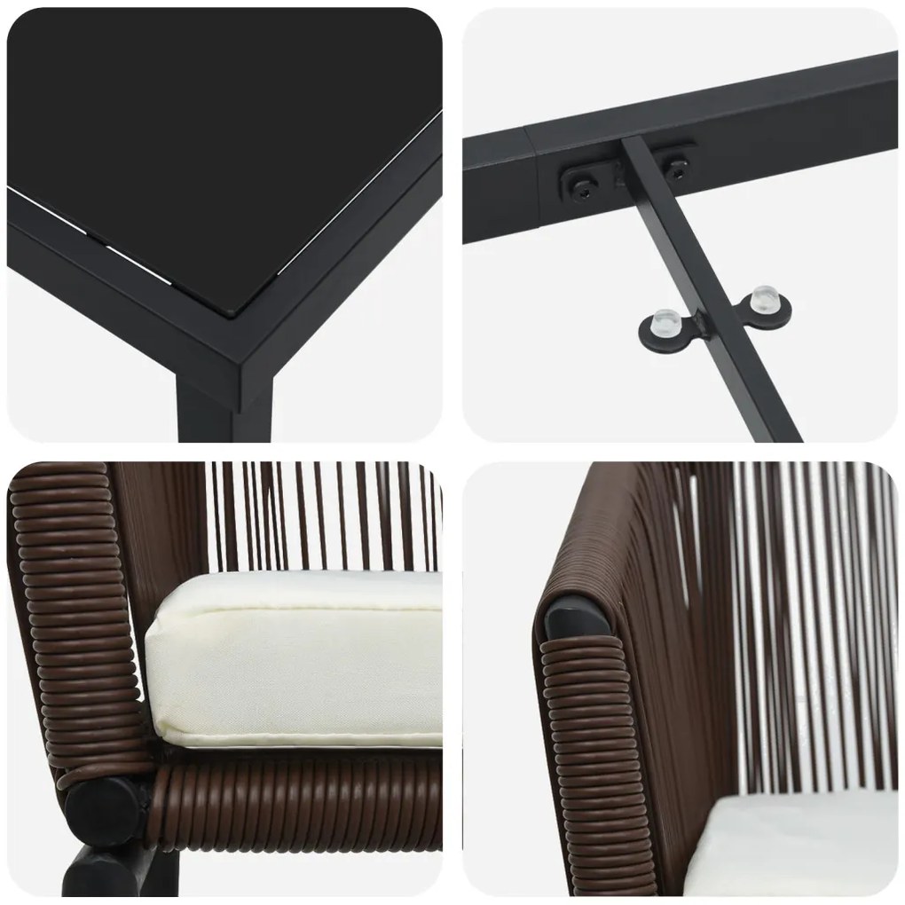 5 Részes Kerti Étkező Szett - Barna Poly Rattan