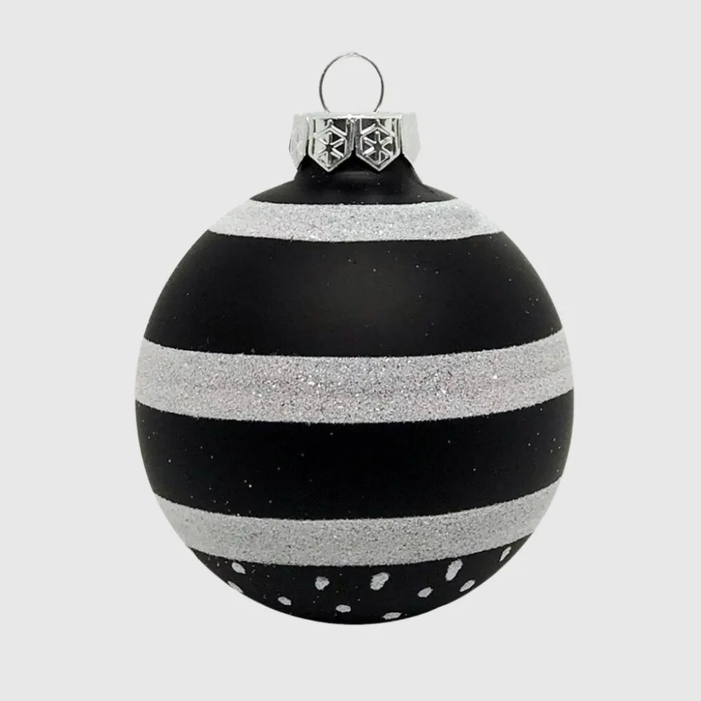 Stripe and dots kézzel festett üveg karácsonyi gömb szett 6*7cm