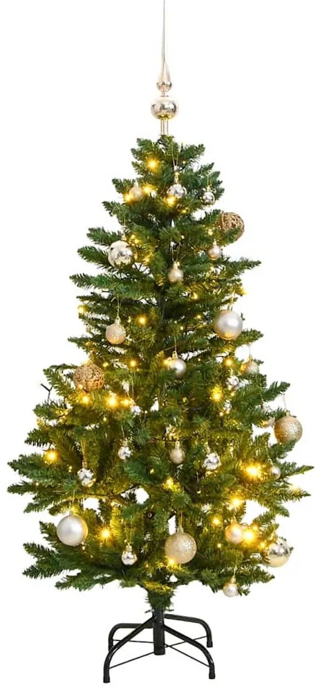 csuklópántos műkarácsonyfa 150 LED-del és gömbökkel 150 cm