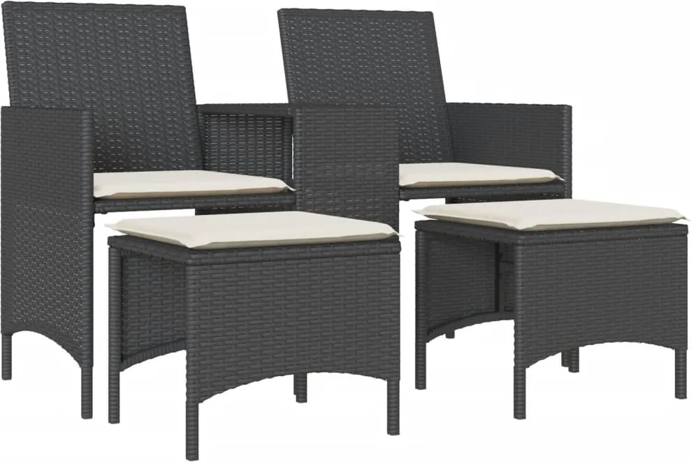 vidaXL 2 személyes fekete polyrattan kerti kanapé asztallal/székkel