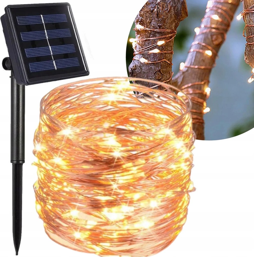 Napelemes girland Led drót 20m 200 lámpa zsinór kerti lámpa fa