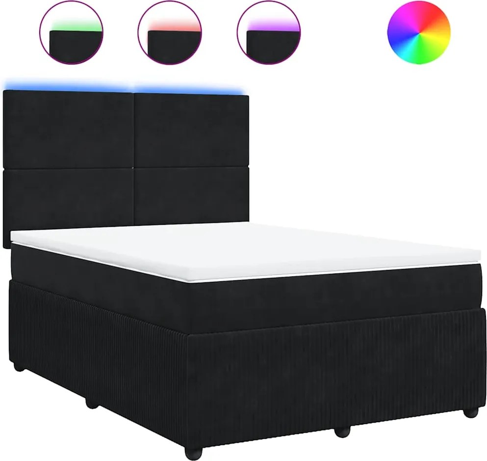 vidaXL fekete bársony rugós ágy matraccal 160x200 cm