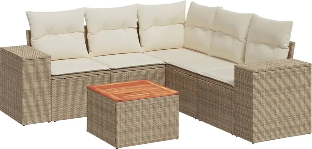 vidaXL 6 részes bézs polyrattan kerti ülőgarnitúra párnával