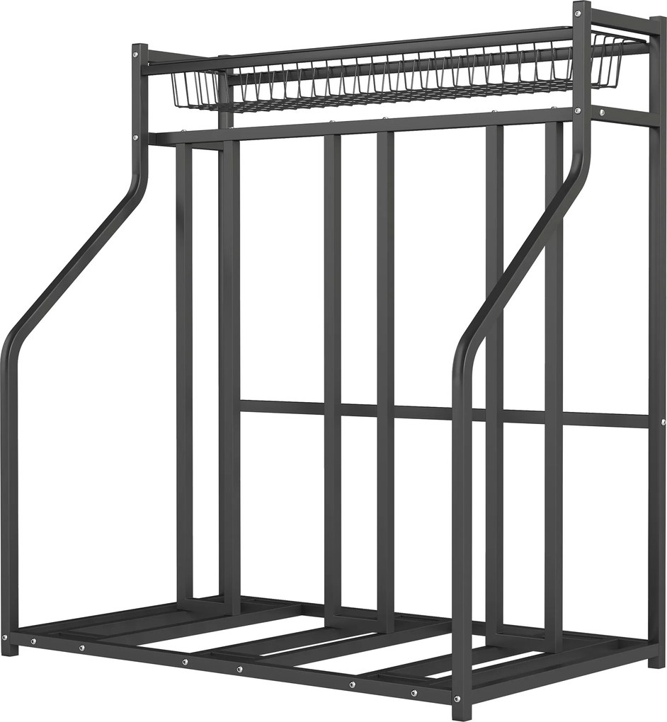 SPORTNOW Kerékpár Állvány, 3 Kerékpár Parkoló Támogatás, Felületi Kosárral és 4 Állítható S Horoggal, Hely Különböző Kerékpárokhoz, Felnőtteknek és Gy