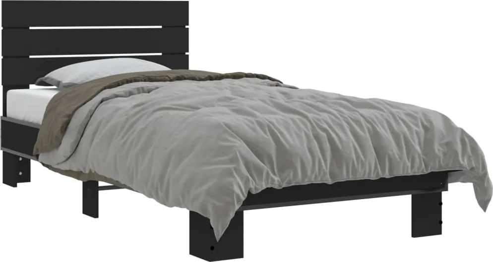vidaXL fekete szerelt fa és fém ágykeret 75 x 190 cm