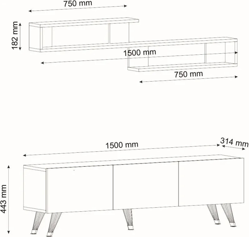 TV állvány MIYA 150 cm fali polccal, antracit színű