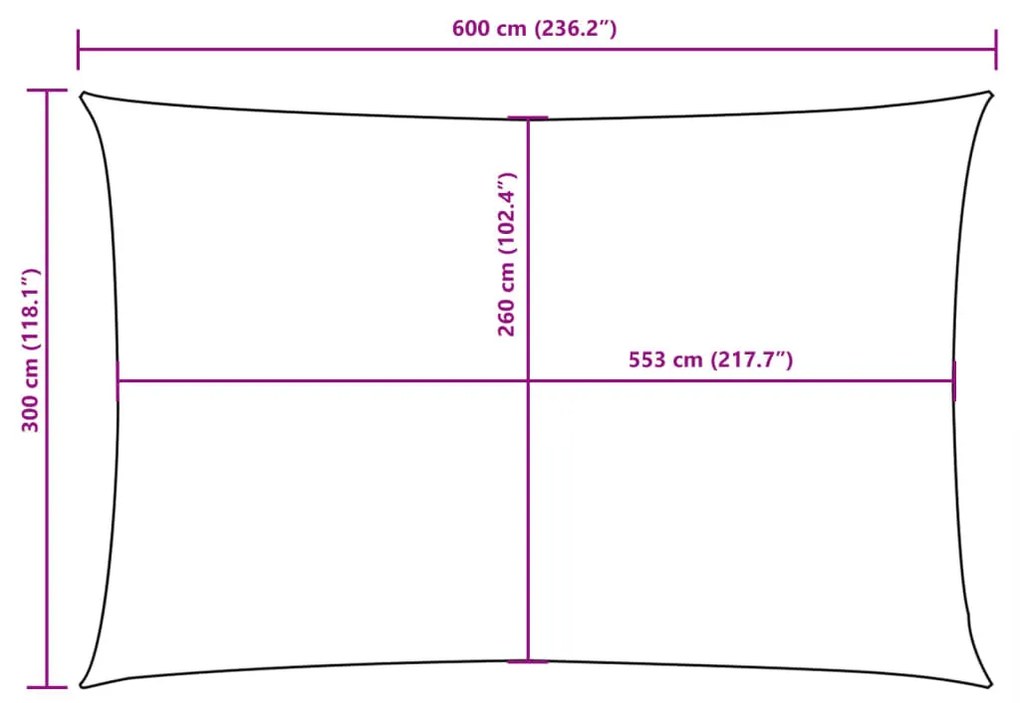 krémszínű téglalap alakú oxford-szövet napvitorla 3 x 6 m
