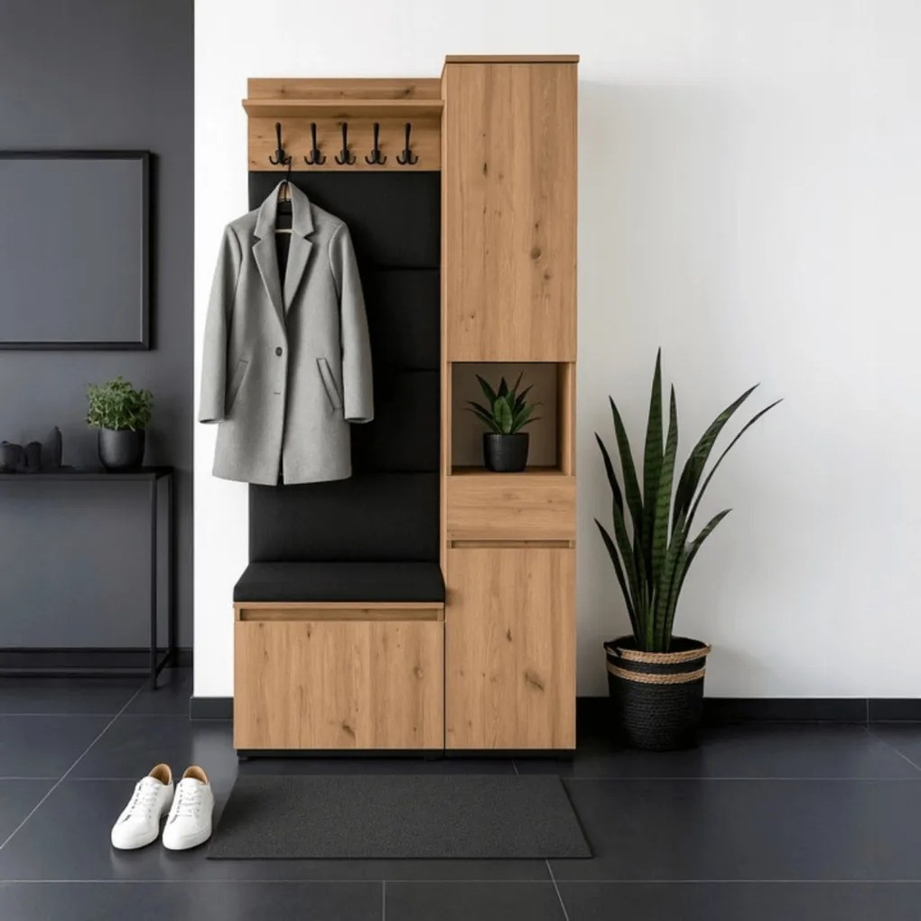 Előszoba bútor szett 90 cm artisan tölgy/grafit színben – VENORNA