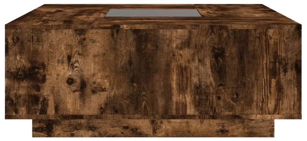 tölgy színű végtelen hatású LED-es dohányzóasztal 100x100x40 cm
