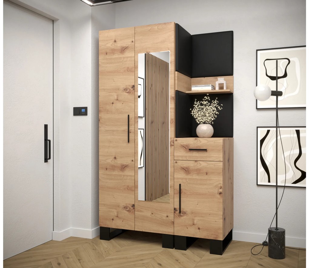 Előszobabútor Amanda 16 (artisan tölgy + fekete öko-bőr). 1086000
