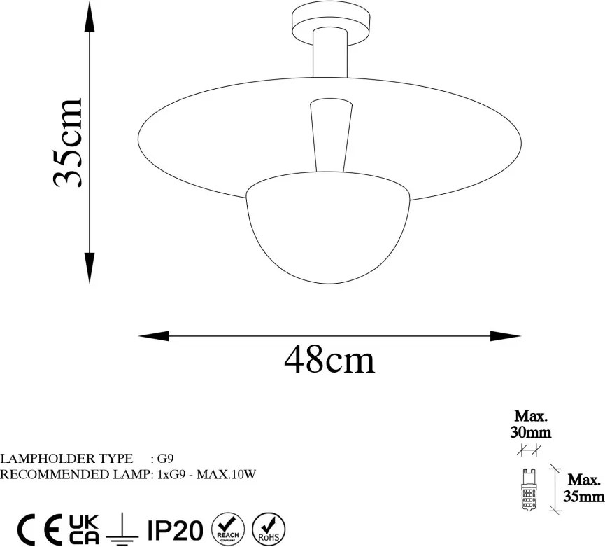 Kurt 13355 réz fém függőlámpa, Ø48 cm