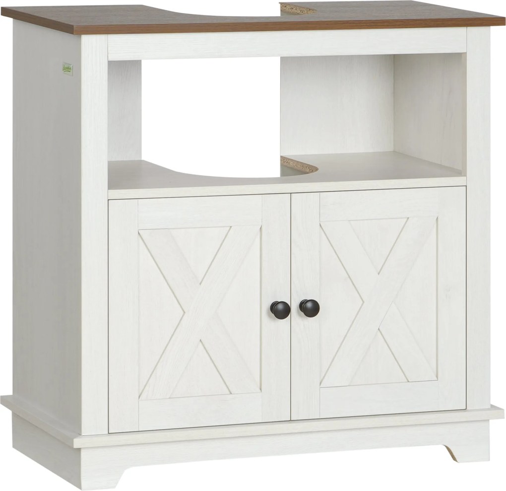kleankin Fa Mosdó Alatti Fürdőszoba Szekrény Álló Egység 2 Ajtóval és Polccal 60x30x60 cm Fehér | Aosom