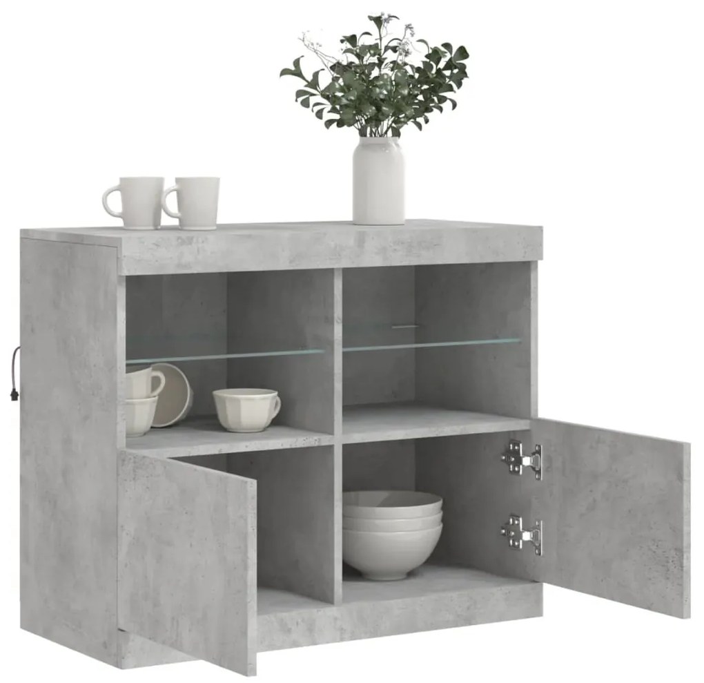 betonszürke tálalószekrény LED-világítással 81 x 37 x 67 cm