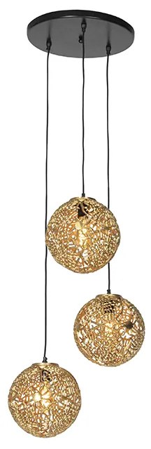Art Deco függőlámpa arany kerek 3-lámpás - Maro