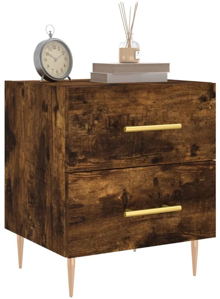 2 db füstös tölgy színű szerelt fa éjjeliszekrény 40x35x47,5 cm