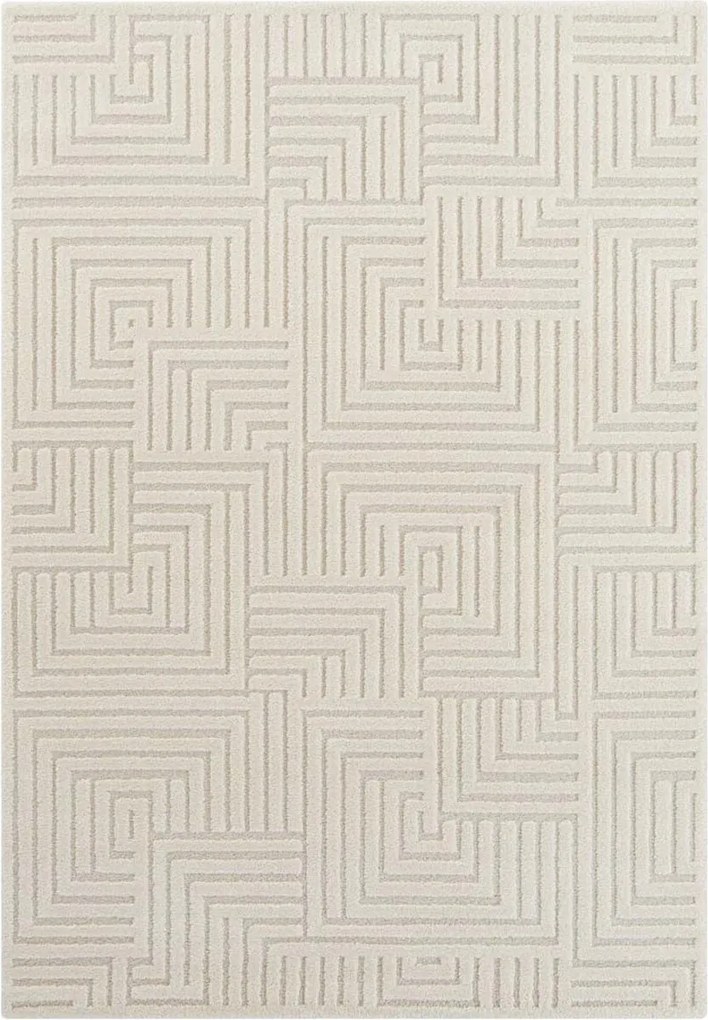 Nappali szőnyeg 120x170cm, modern krémszínű 3d szőnyeg, labirintus minta