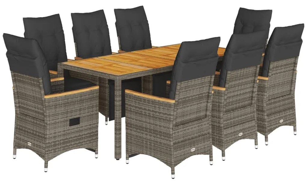 vidaXL 9 részes szürke polyrattan kerti bisztrógarnitúra párnákkal